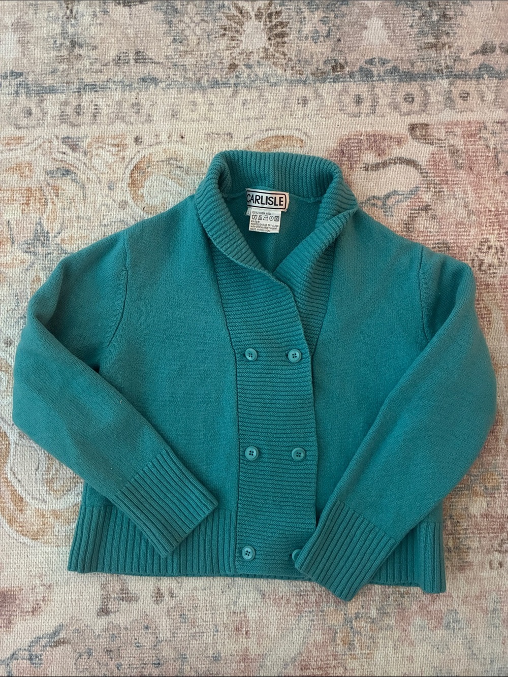 Vintage Carlisle 100% Virgin Wool Double Breasted Knit Cardigan Jacket L